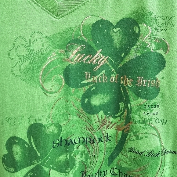 St. Patrick's Day Luck of the Irish Clover Leaf Shirt in Green and Gold, Size 3X - Picture 4 of 7
